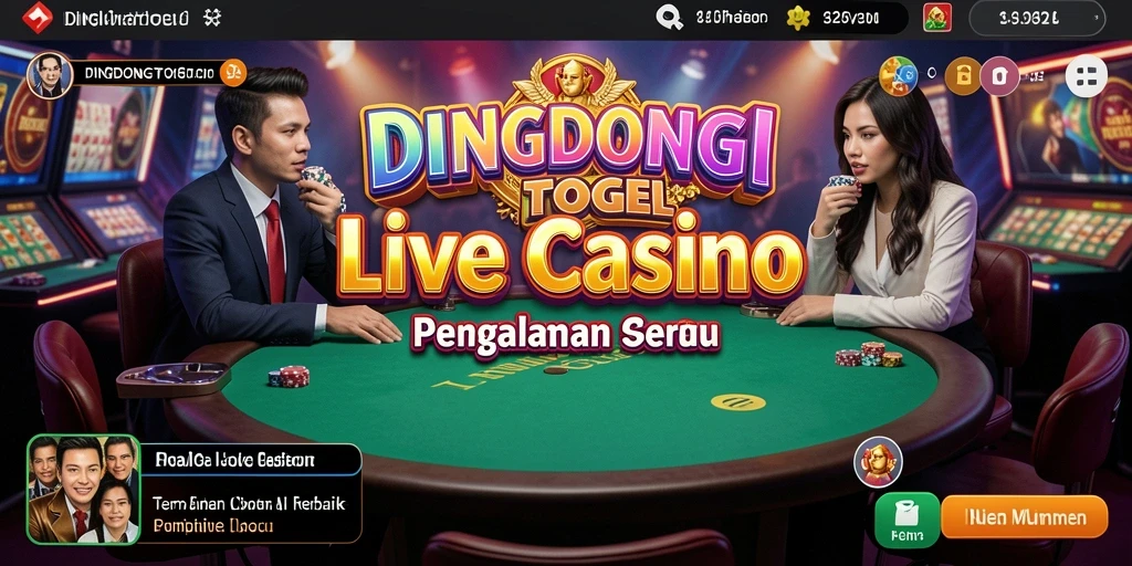 Screenshot permainan <strong>DINGDONGTOGEL</strong> yang menampilkan dealer dan meja dalam suasana kasino.