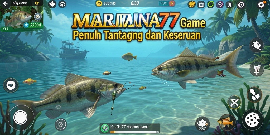 Screenshot gameplay MARINA77 yang menampilkan momen seru saat memancing di laut.