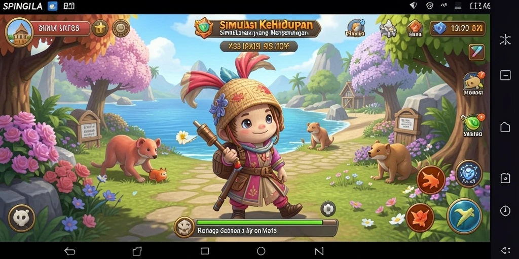 Screenshot SPINGILA menampilkan pengalaman gameplay simulasi yang lengkap.