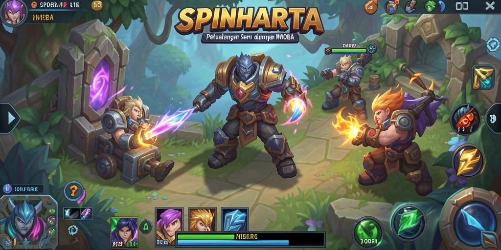 Tangkapan layar SPINHARTA menampilkan pertempuran seru di arena MOBA.